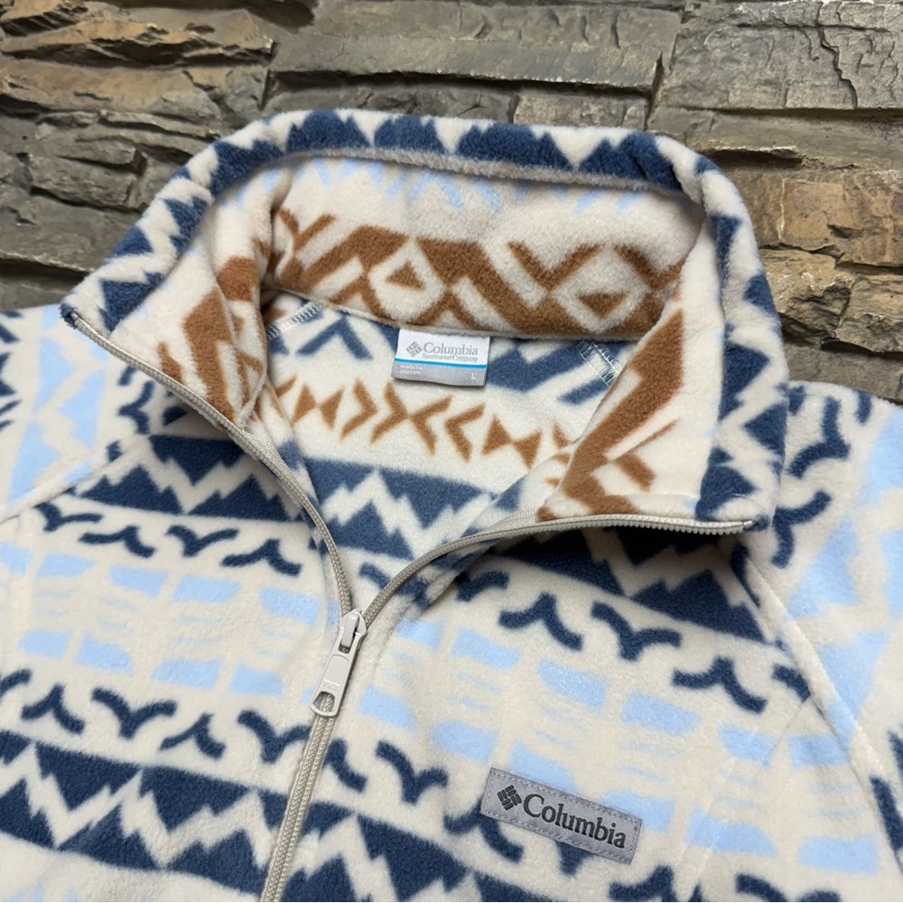 Eddie Bauer Quest Full Zip Fleece Sweater Womens Large White Aztec Jacket Light - Picture 2 of 8